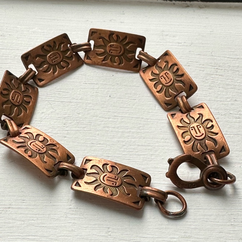 Vintage Solid Copper Sun link bracelet